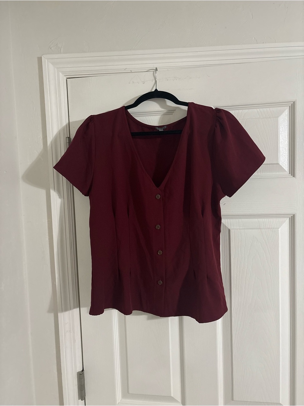 Charlotte Russe Burgundy Button-Front V-Neck Top
